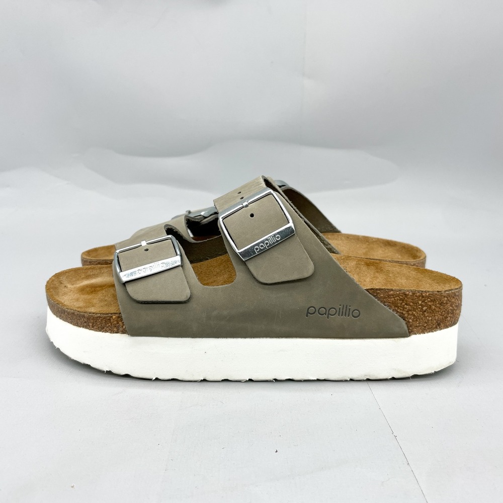 Birkenstock Papillio Arizona Platform Sandals Womens 38 7 N Dove Gray Leather - Picture 5 of 12